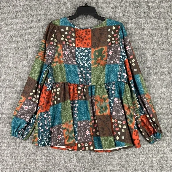 Emery Rose Patchwork Print Babydoll Blouse‎ Size 1XL Cottagecore Country - Picture 4 of 10